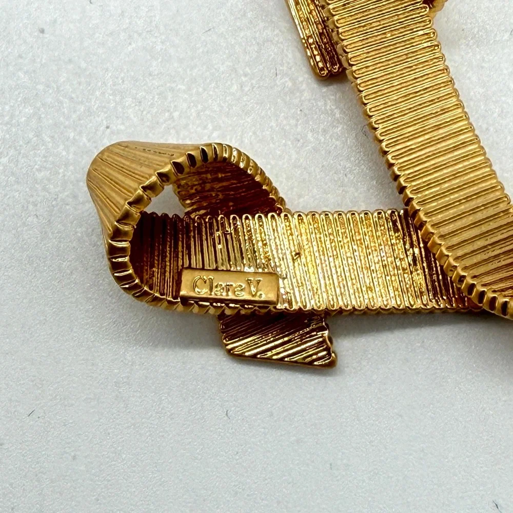 Clare V Gold Ribbed Ribbon Initial V Charm Pendant Necklace Attachment - Picture 6 of 11